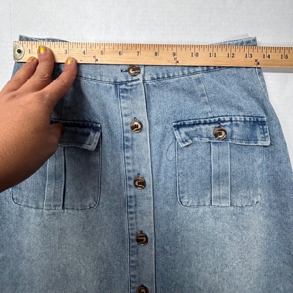 Mazik Womens Small Light Wash‎ Denim Maxi Skirt Button Front A Line Pockets EUC - Picture 5 of 8